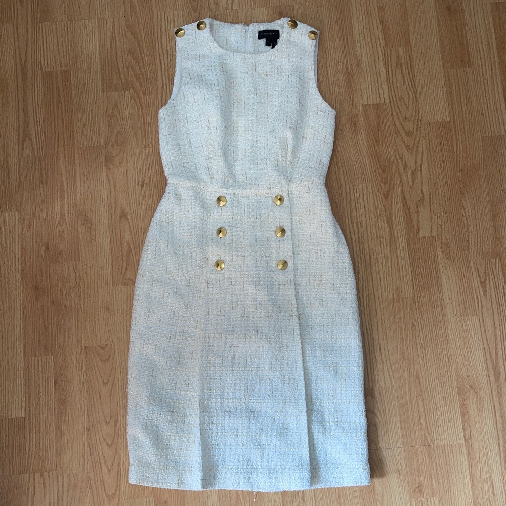 Donna Karan White and Gold Sleeveless Tweed Sheath Mini Dress Size 2 - Picture 5 of 13